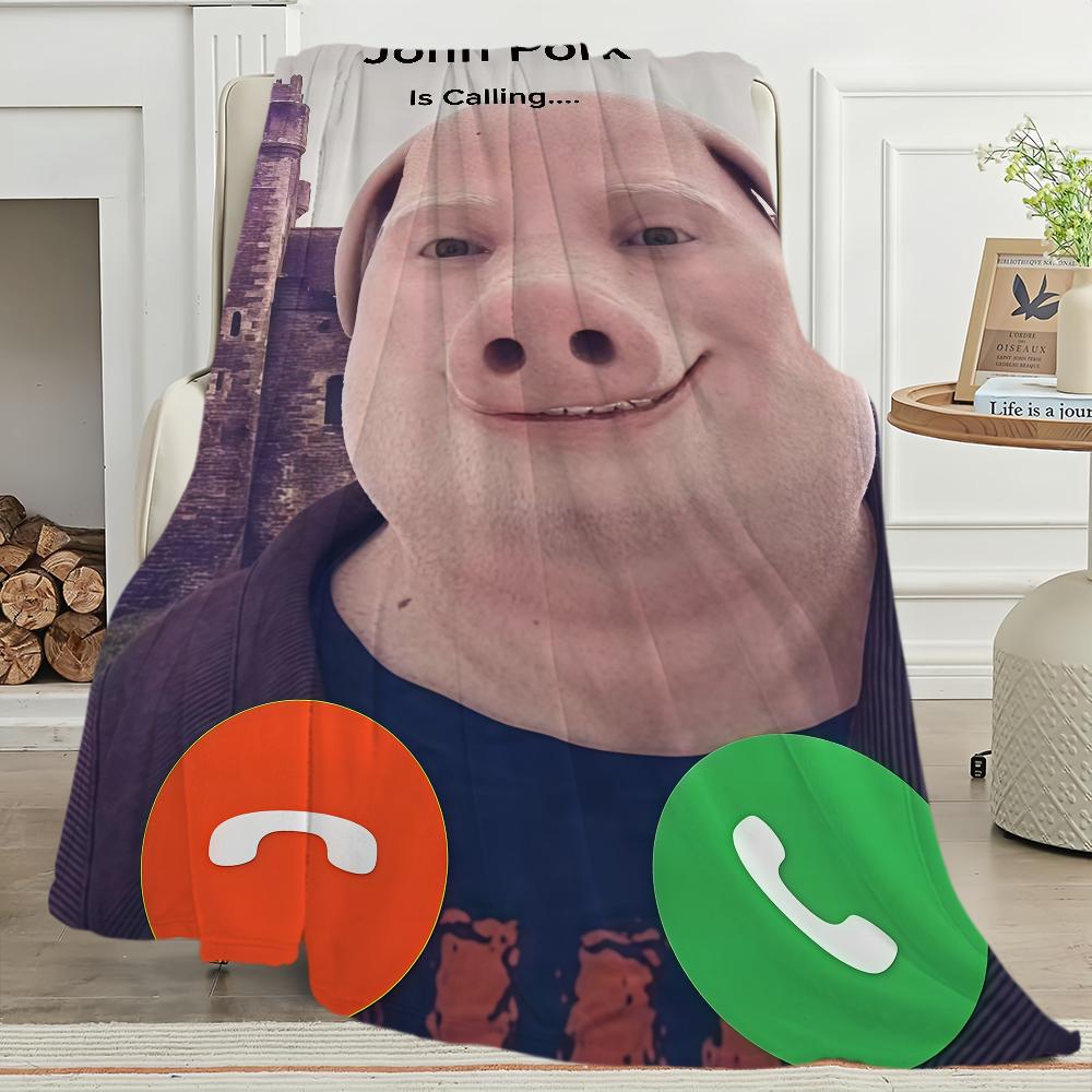 John Pork Smiling Pig is Calling Blanket Blanket for Couch Sofa Travel Home Picni Flannel Blanket birthday gift Warm Comfortable
