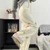 2025 Spring Little Bear Embroidered Pink Plaid Straight-Leg Jeans for Women - Slimming, Loose Fit