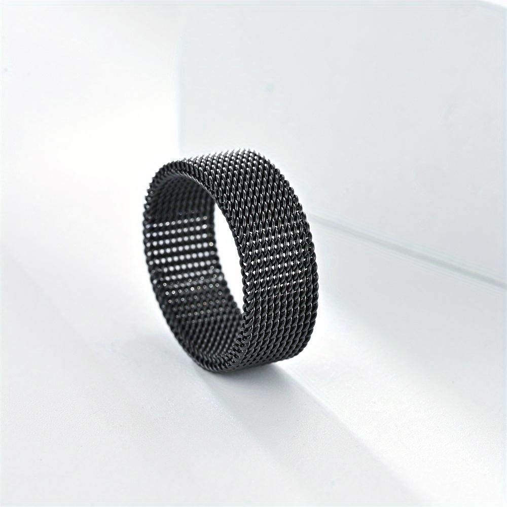 1Pc Fashionable and Versatile Classic Style Mesh Ring, Mesh Titanium Steel Ring