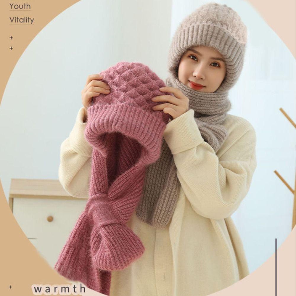 Neck Warmer Winter Integrated Cap Scarf Thickened Scarf Set Hooded Ear Protection Hat  Cycling