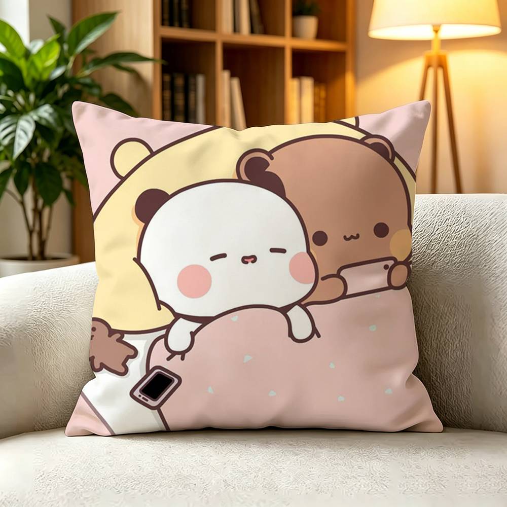 BBubu Dudu Panda Bear Couple Daily Cartoon Pillow Case Square DoubleSided Sofa Cushion Cover Bedroom Bedside Pillow