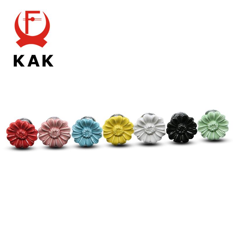 KAK Chrysanthemum Ceramic Handles Drawer Knobs Cupboard Door Handles for Kids Room Cabinet Handles with screws Furniture Handles