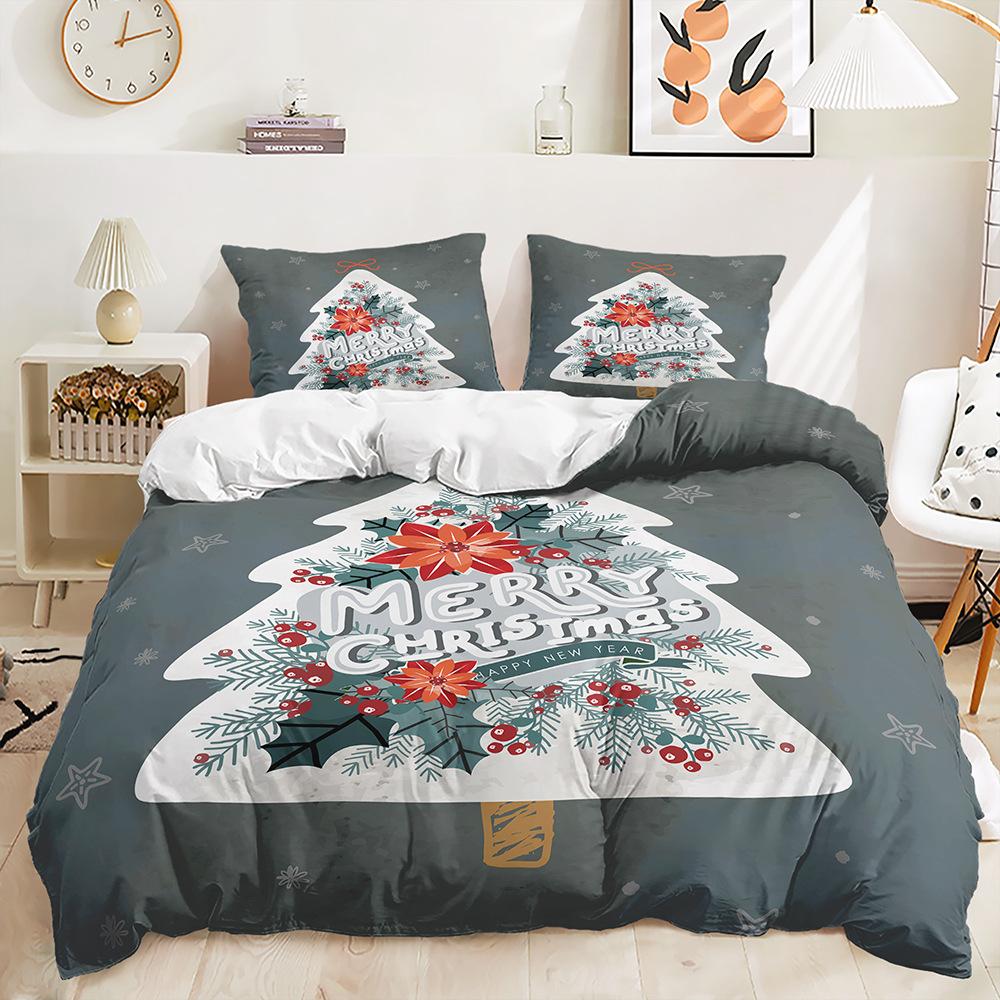 Bed Three-Piece Quilt Cover Christmas Illustration Kit Bedding