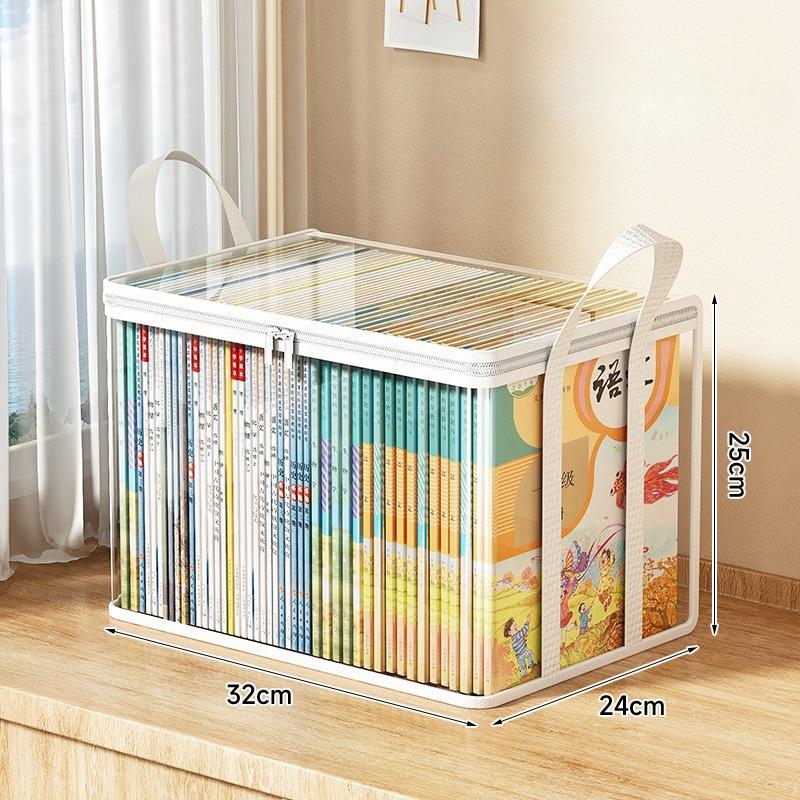 Book Storage Box - Classroom & Home Old Book Organizer, Student Desktop Dustproof Transparent Foldable Book Bin Bag