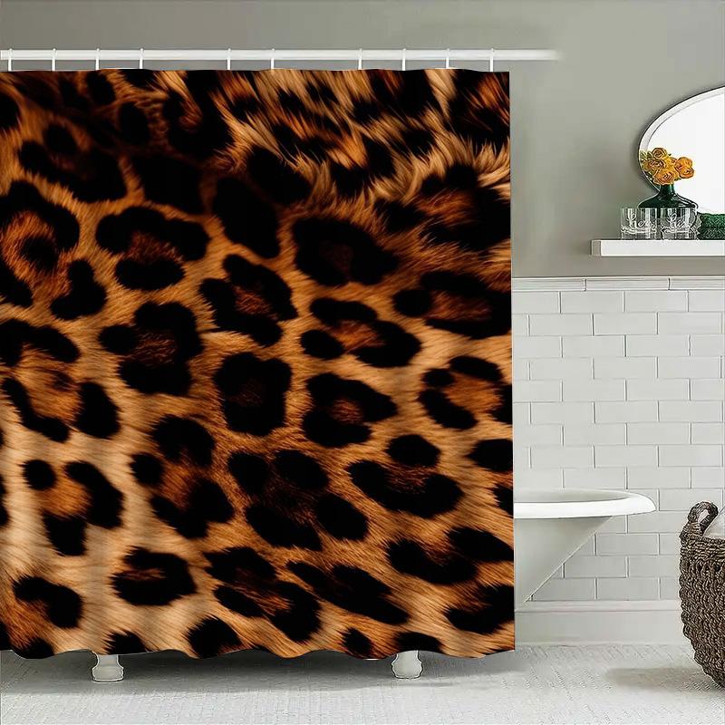 Animal Print Shower Curtain Leopard Design Bath Decoration Waterproof Fabric Rug Customizable Size For Home Bathroom Decor