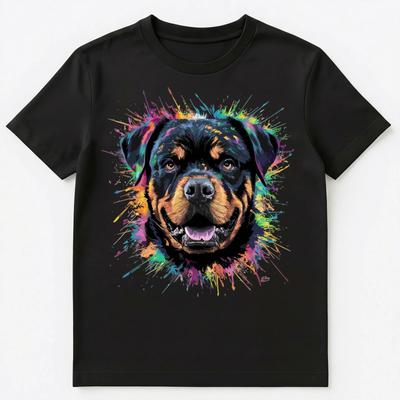 Colorful Paint Splash Rottweiler Dog Art Graphic Unisex T-Shirt