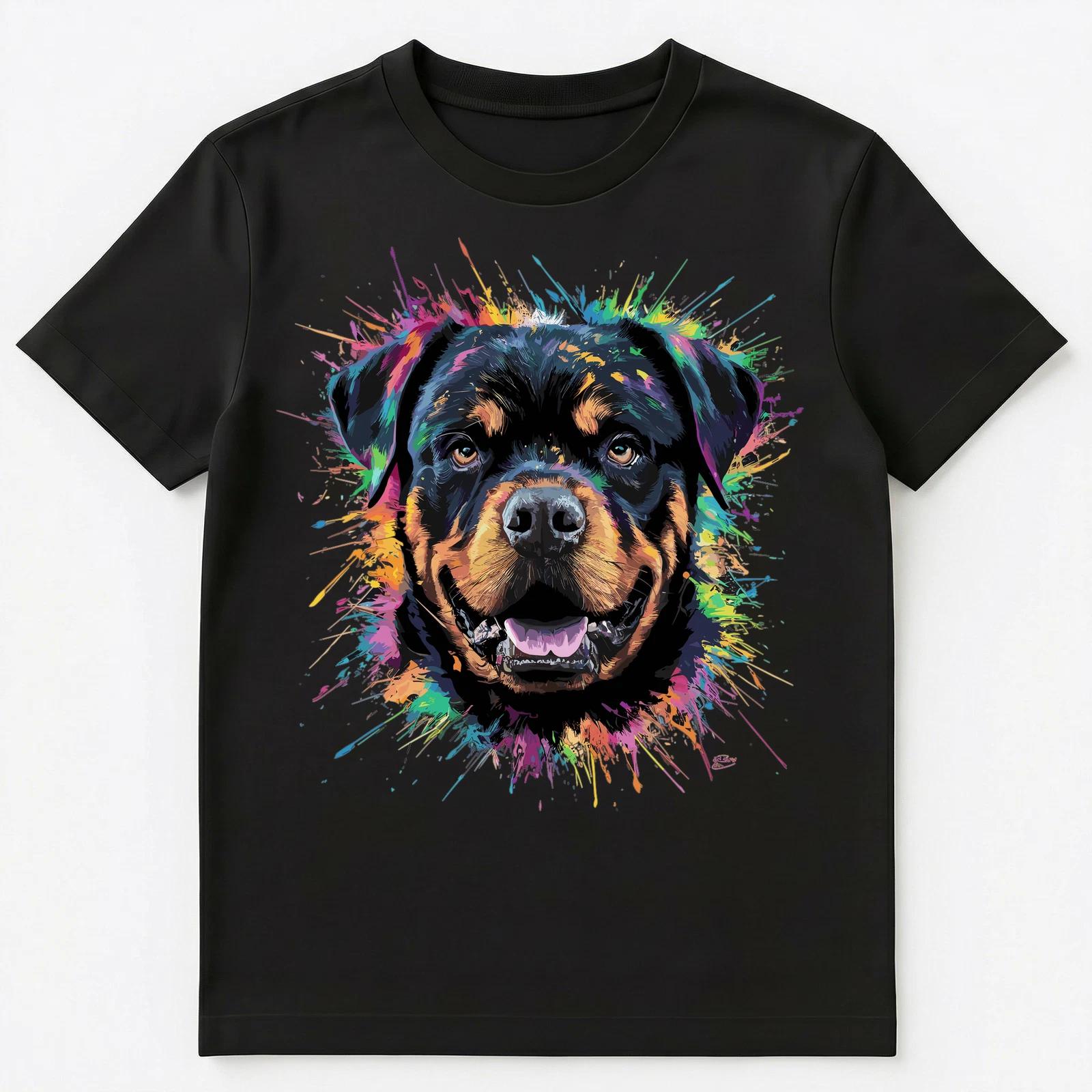 

Colorful Paint Splash Rottweiler Dog Art Graphic Unisex T-Shirt S