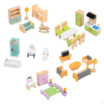 27x Coffee Table Furniture Toys Set Pretend Play Miniature Wooden Dollhouse