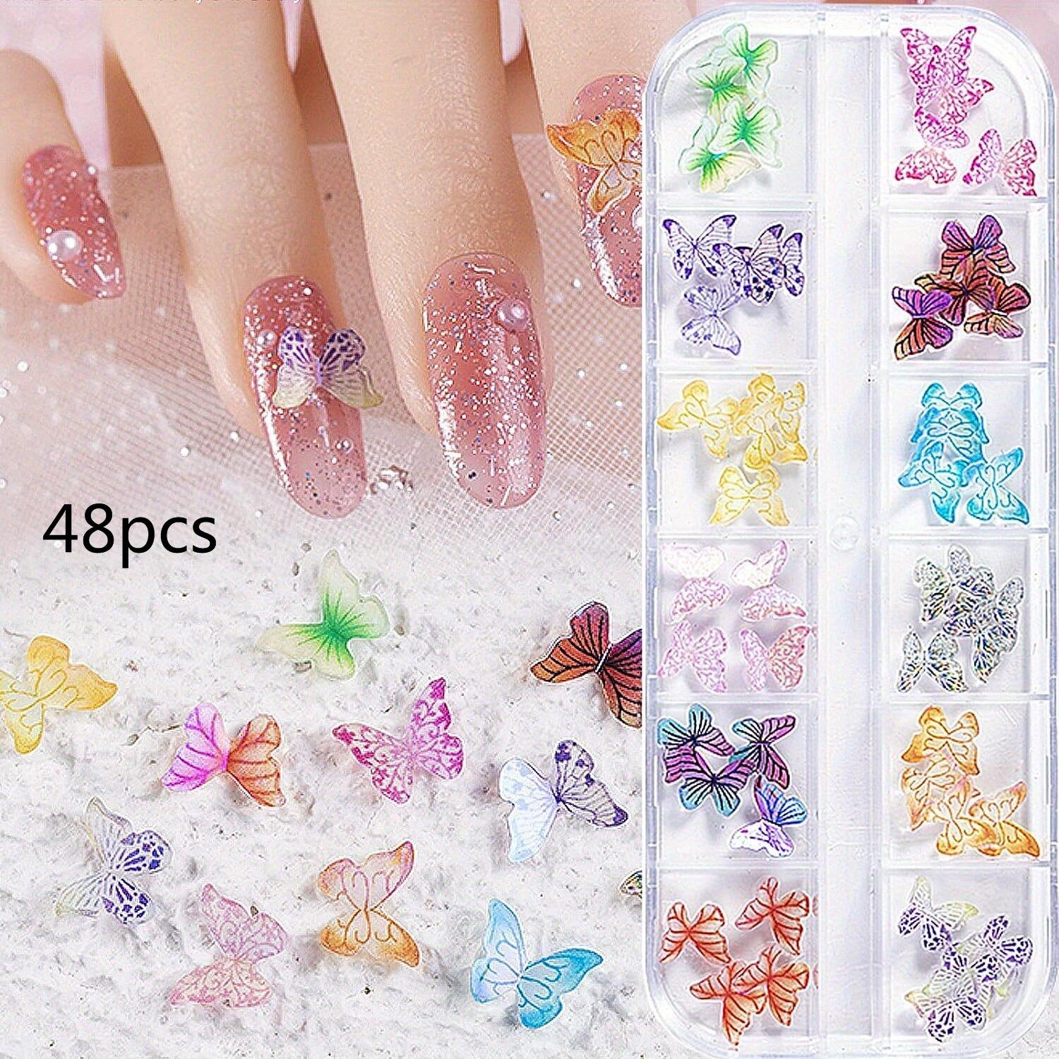 

48Pcs Colorful 3D Butterfly Acrylic Nail Charms Glitter Clear White Blue Butterfly Nail Art Decoration DIY Craft Nail Supplies