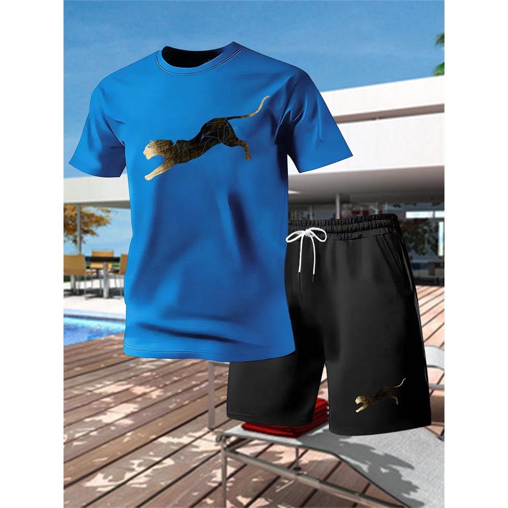 Summer Outdoor Sports Set Men's Breathable T-shirt and Shorts Casual Fashion Two Piece Set