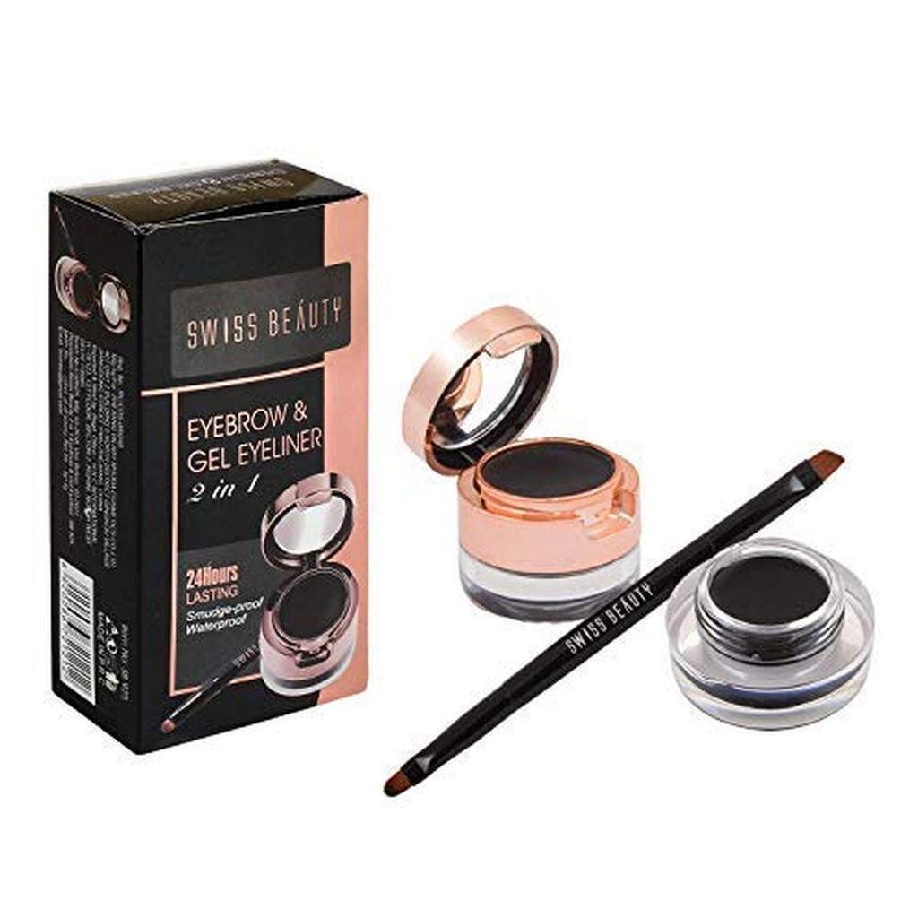 Swiss Beauty Waterproof Eyebrow & Gel Eyeliner 2 In 1 with Brush | Smudge proof Gel Eyeliner and Eyebrow Definer Pencil | Shade- Black , 7G