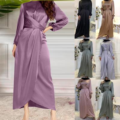 Vestido Abaya de Cetim East Dubai Feminino Kaftan Islâmico Longo Formal Elegante Festa Feriado Vestidos de Noite Vestido Maxi Vestidos Muçulmanos Cardigan Ramadã
