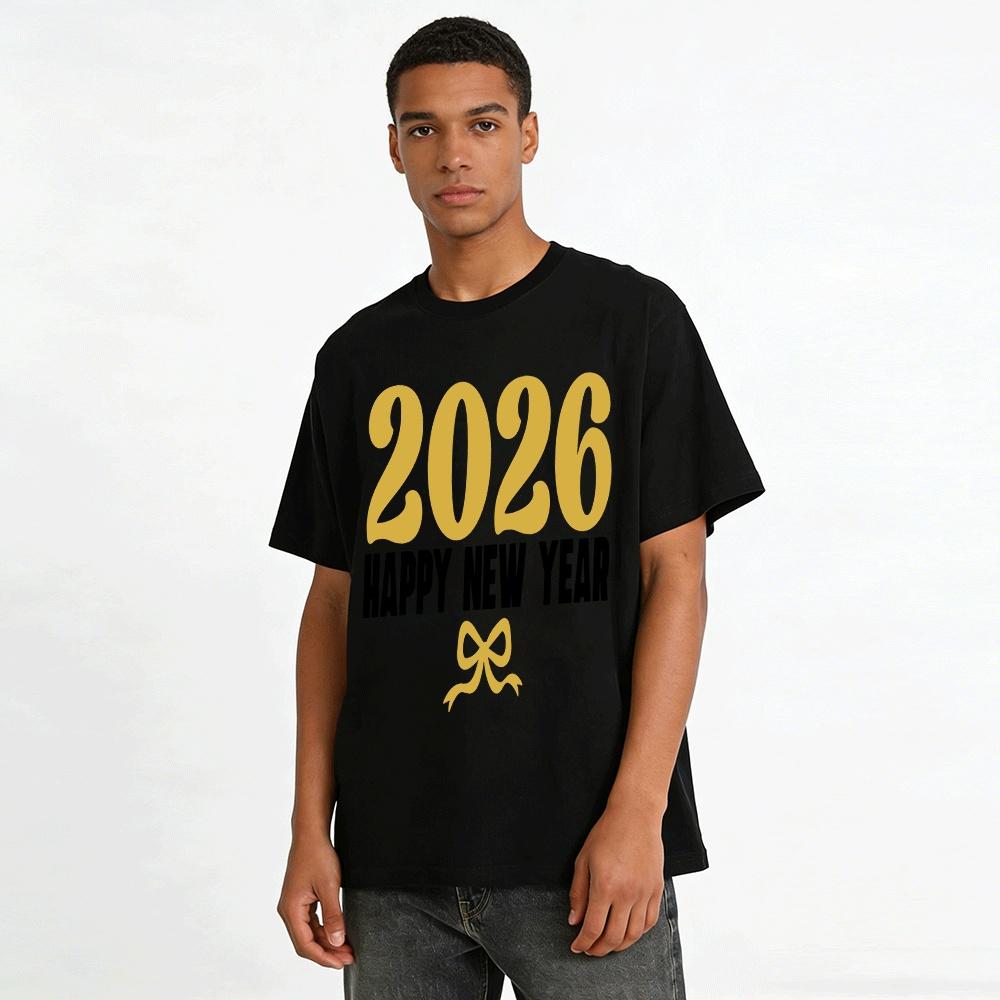 2026 Happy New Year Graphic Tee Casual Holiday Themed Top For Men Women Pure Cotton T-shirt