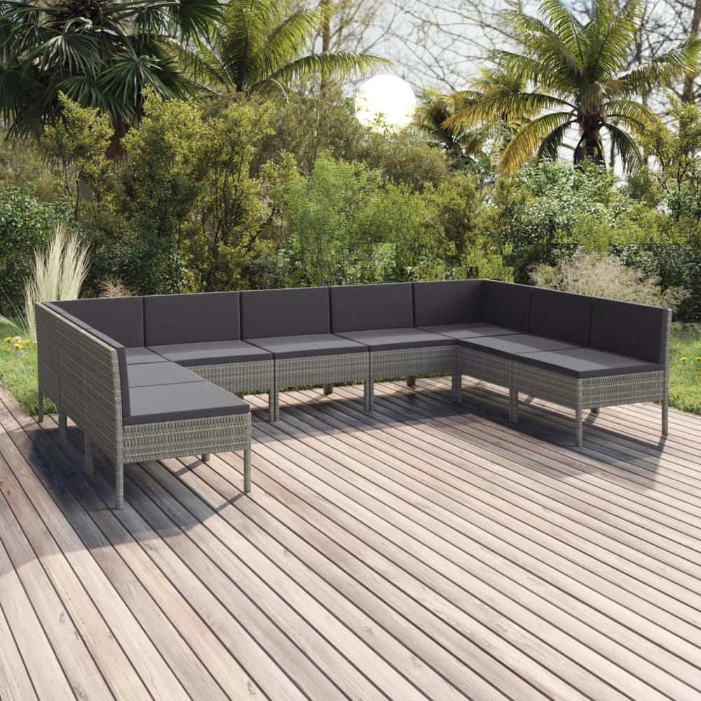 Salon de jardin 9 pcs avec coussins Résine tressée