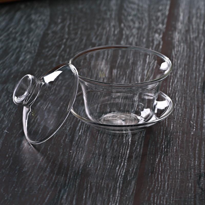 Chinese Glass Teacup Cover Bowl Transparent Heat-resistant Cover Bowl Kung Fu Tea Cup with Lid Travel Teaware Household Gift