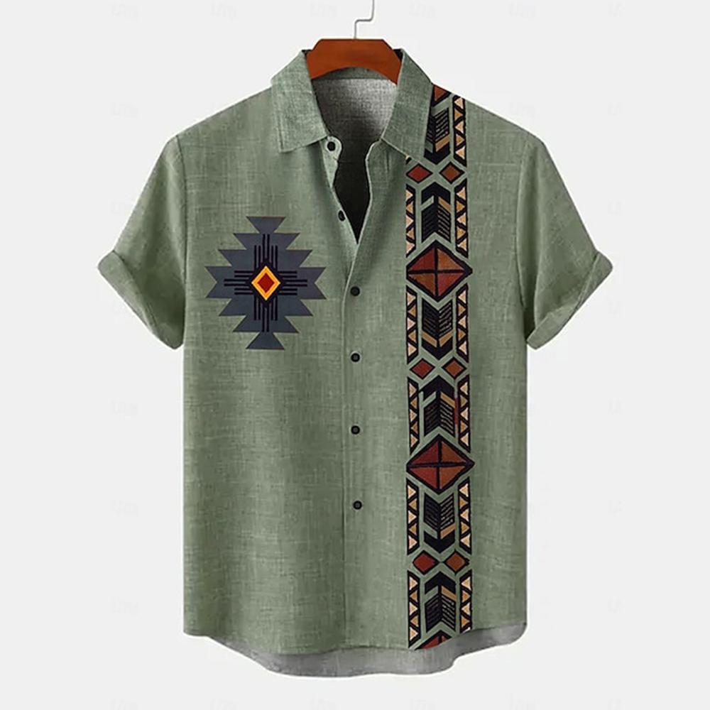 

Vintage Men s Shirt Ethnic Pattern Print Short Sleeve Lapel Shirts Summer Male Oversized Clothing Fashion Casual Streetwear 5XL