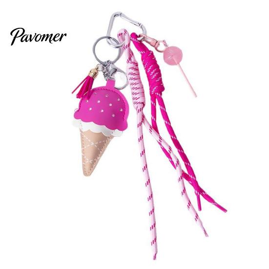 Lollipop Ornaments Faux Leather Ice Cream Pendant, Hanging Decoration Portable Keychain Charms with Braided Rope, Handbag Backpack Purse Bag