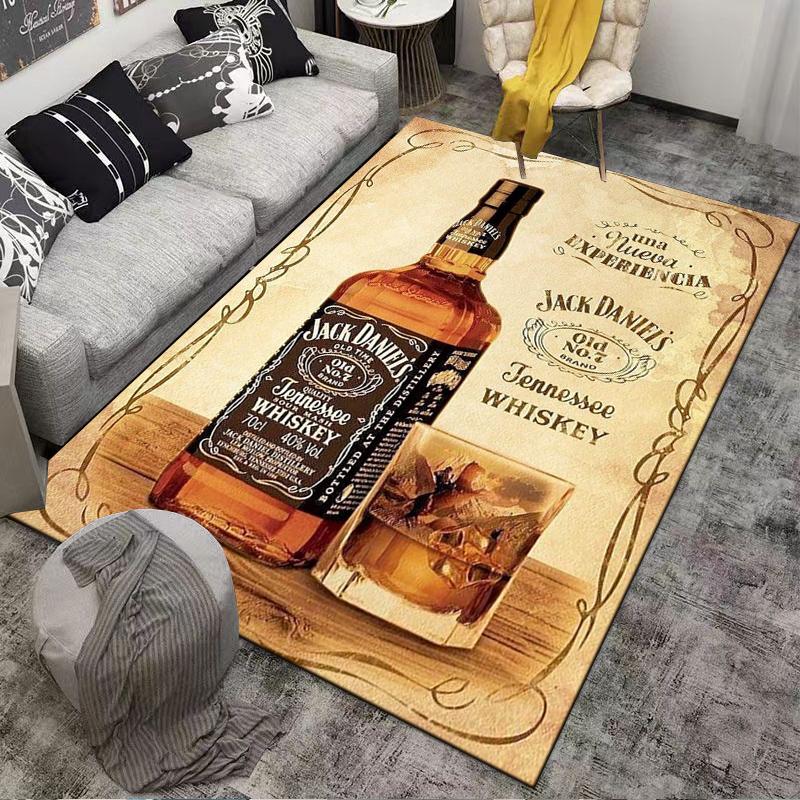 Jack Daniel's printed flannel carpet, non-slip, machine washable, soft, suitable for bedroom, living room, and children's room decoration