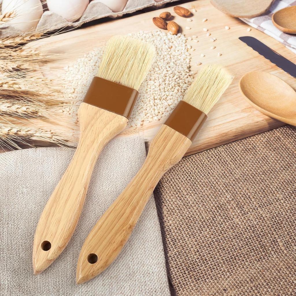 2 Pcs Natural Bristle Pastry Brush, Beech Wooden Handle Basting and BBQ Brushes for Cooking, Butter, Oil, Marinade, Grilling & Baking, Kitchen Food