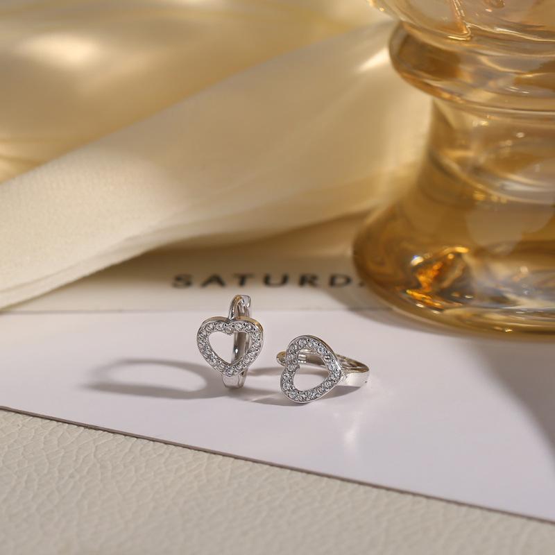 925 Silver Heart Hoop Earrings Temperament Simple Inlaid Zircon for Women Wedding Jewelry Accessories