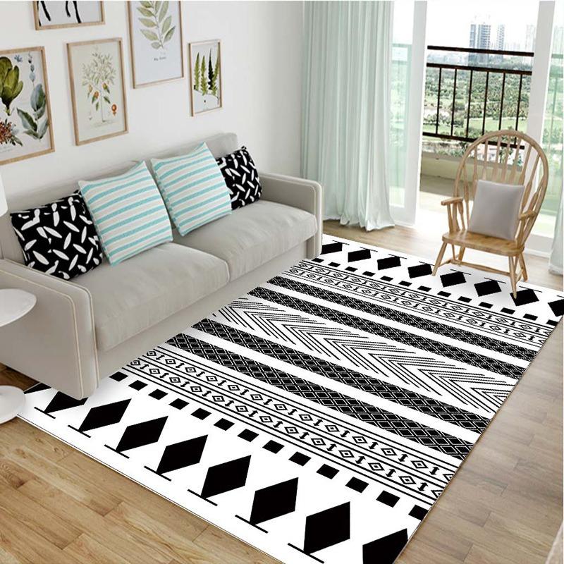 Simple black and white home personalized carpet, living room, bedroom, coffee table, floor mat, household washing mat