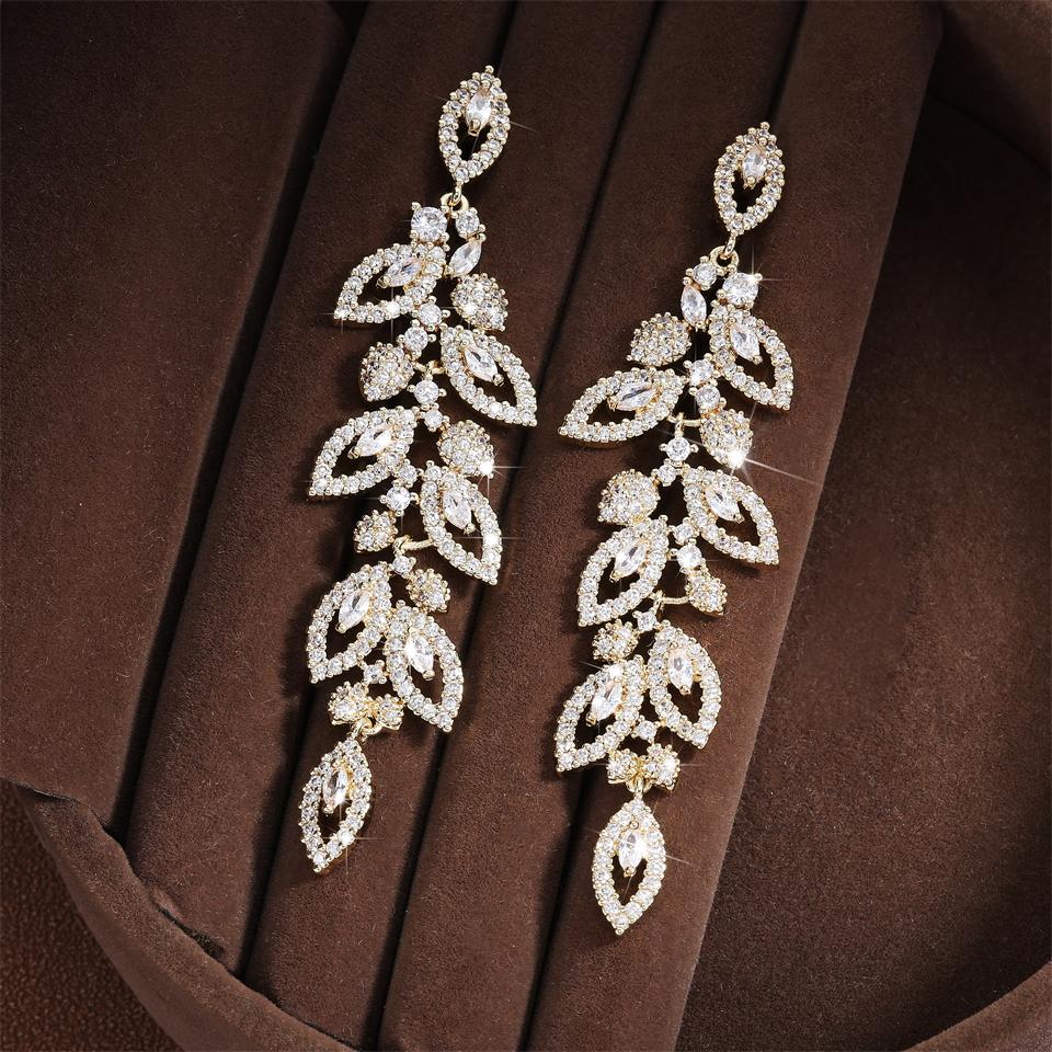 ZAKOL Boucles d'oreilles pendantes de mariage élégantes en zircone brillante polie, forme feuille marquise AAA CZ, Bijoux de fête