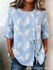European and American summer new women's tops, shirts, geometric printing buttons, drawstrings, half-sleeved tops, T-shirts, women's clothing