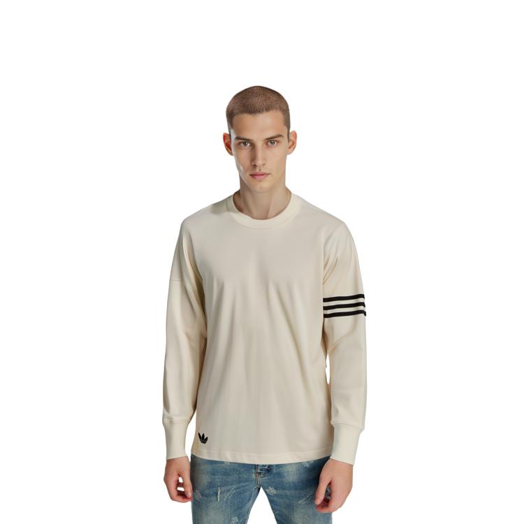 adidas Originals Trefoil Seitenstreifen Rundhals Langarm Bedrucktes T-Shirt Herren Tops Elfenbein HS1525