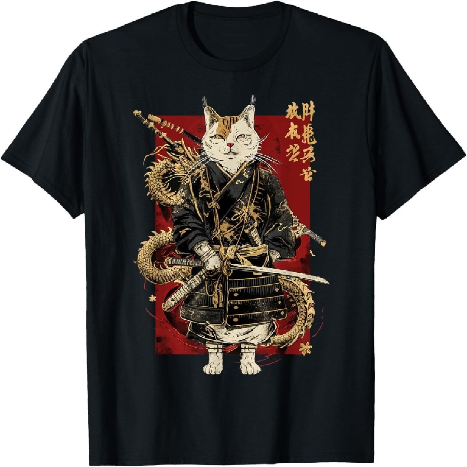 

Samurai Cat with Dragon Japanese Kanji, Japan art lover T-Shirt for Men Women Girls Kids XXXXXL різнокольоровий