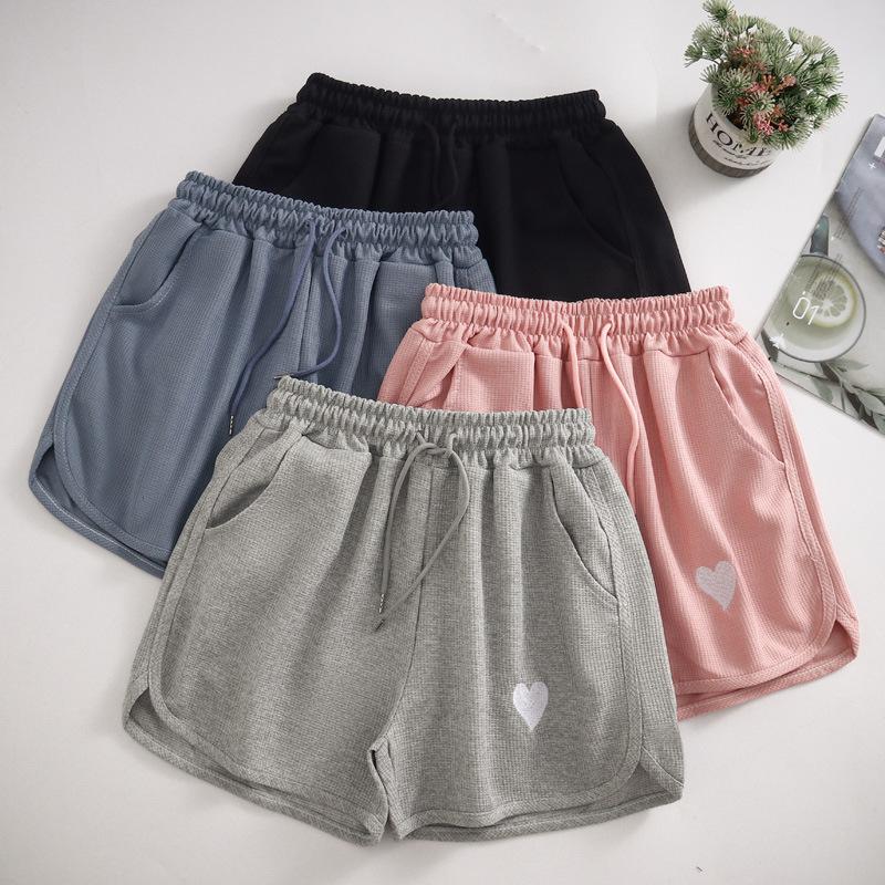 Waffle Sports Casual Shorts Women's Summer Thin Korean Version of The New High Waist Home Straight Cylinder Wide Legs