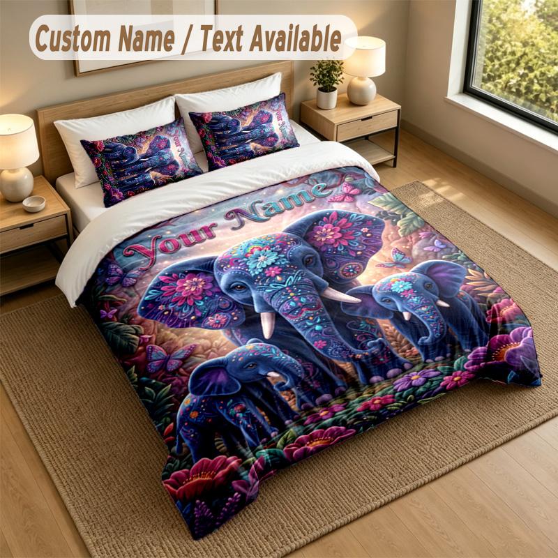 Set Biancheria da Letto Personalizzato a Tema Elefante 3 Pezzi Testo e Nome Personalizzati 1 Lenzuolo 2 Federe Biancheria da Letto per la Casa 1 pezzo