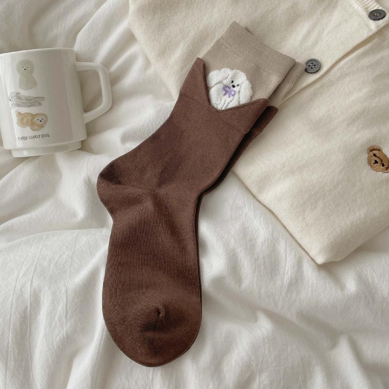 Fall/Winter Cotton Socks with 3D Cartoon Animals Edging - Women's Mid-Calf Socks - Cute Plush Socks