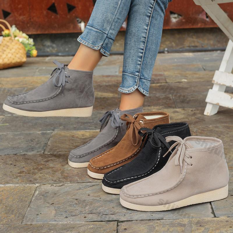 Modische Keilstiefel für Damen Retro Damen Stiefeletten Herbst Trend Runde Spitze Plateau Stiefel Bequeme Schuhe für Damen Modische Kurze Stiefel