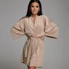 Fashion Style Cardigan 3/4 Sleeve Loose Pure Color Tied Dress Homewear Lace-up Loose Dress