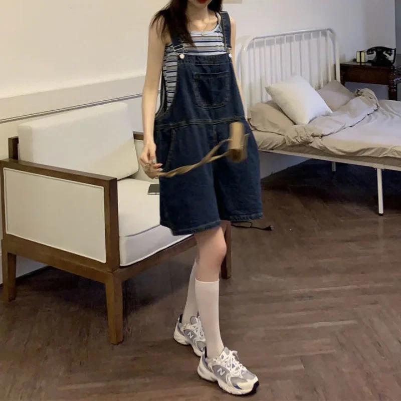 Women Jumpsuit Summer Casual Sleeveless Female Pocket Suspenders Short Denim Pants Playsuits Overalls
