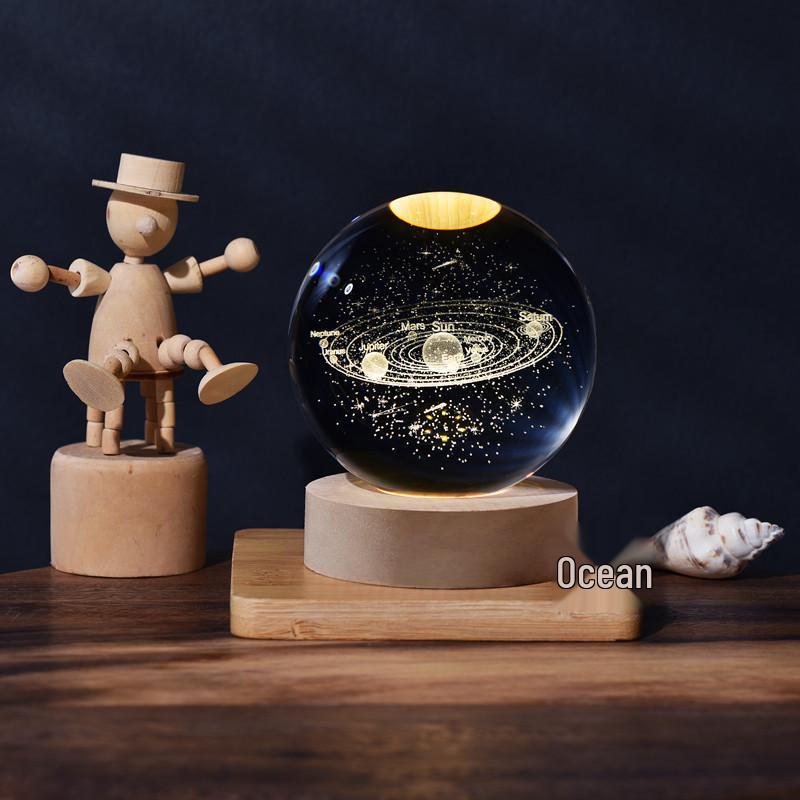 3D Laser-Engraved Milky Way Moon Crystal Ball Night Light