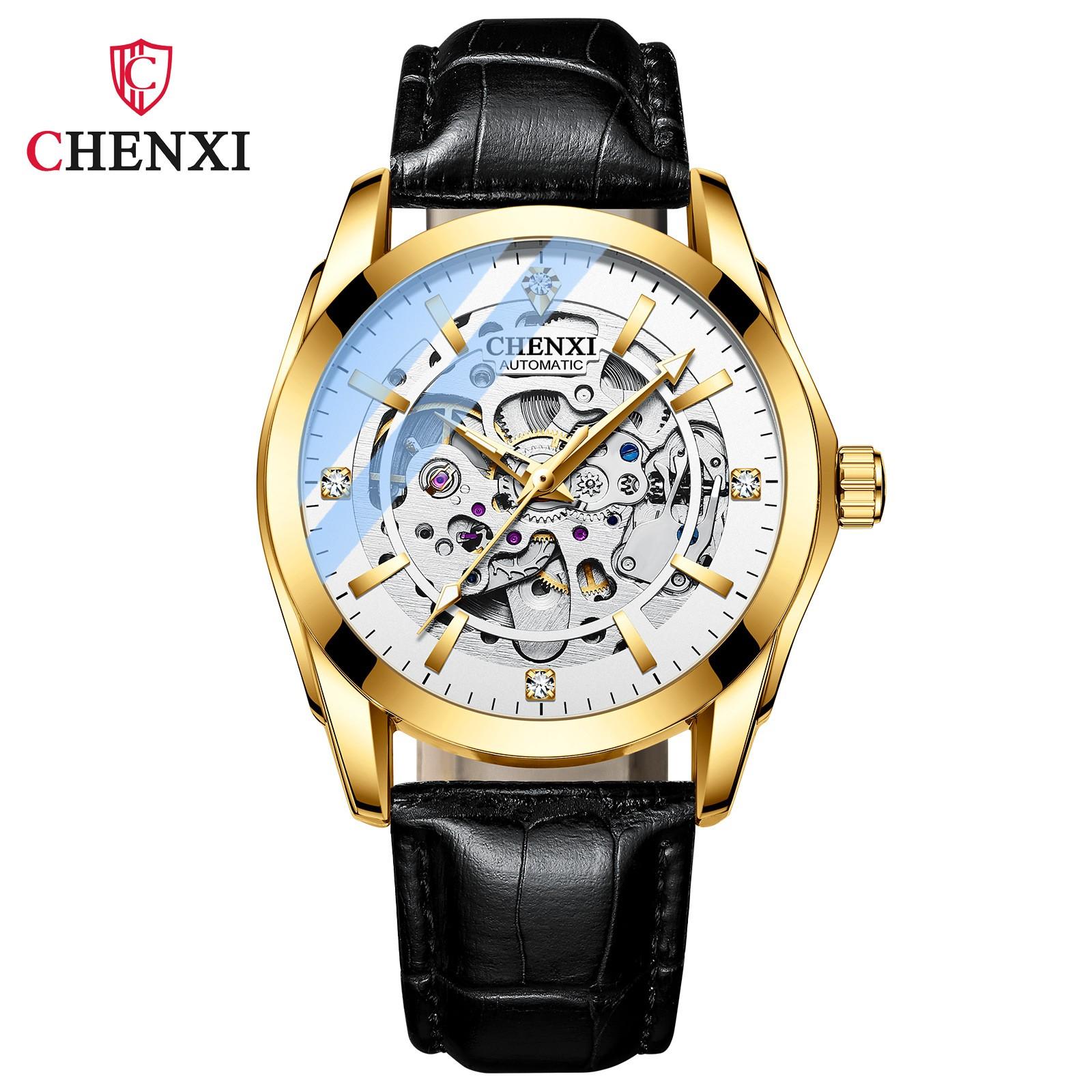 Новые роскошные мужские часы с коробкой, автоматические мужские кожаные ремешки, полые водонепроницаемые мужские механические часы