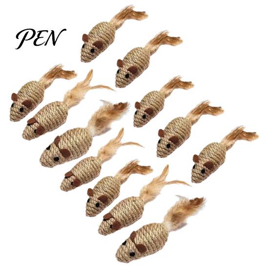 Aggressive Chewing Toys for Cats Colorful Mouse Cat Toys, Jute Rope Chew Feather Mice Realistic Tail Toy Kitten Teeth Cleaning Indoor Exercise