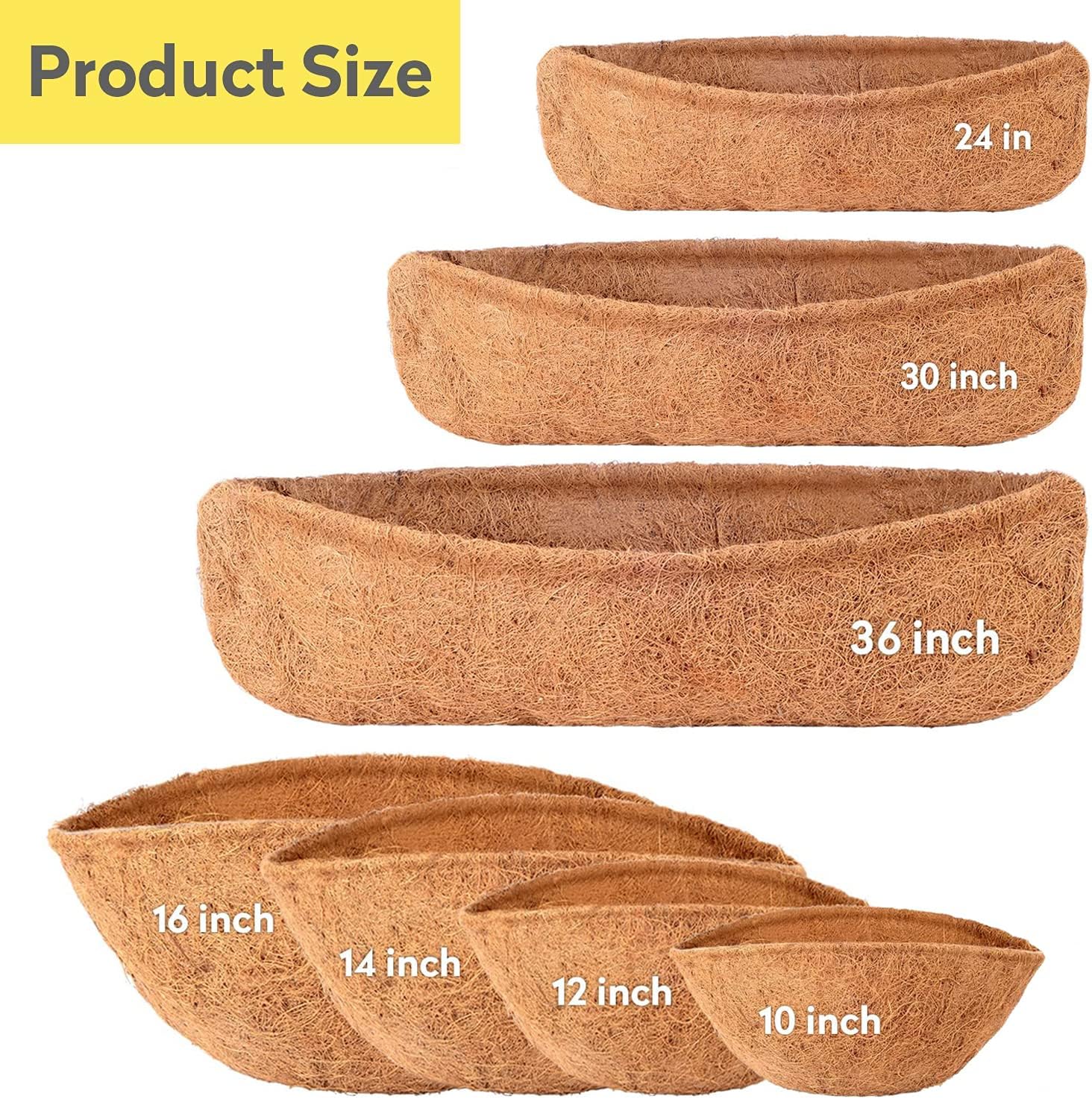 

Trough Coco Liner Replacement for Plant Hanging Basket, 2 Thick Coconut Fiber Liners for Garden Flowers Planter, United States