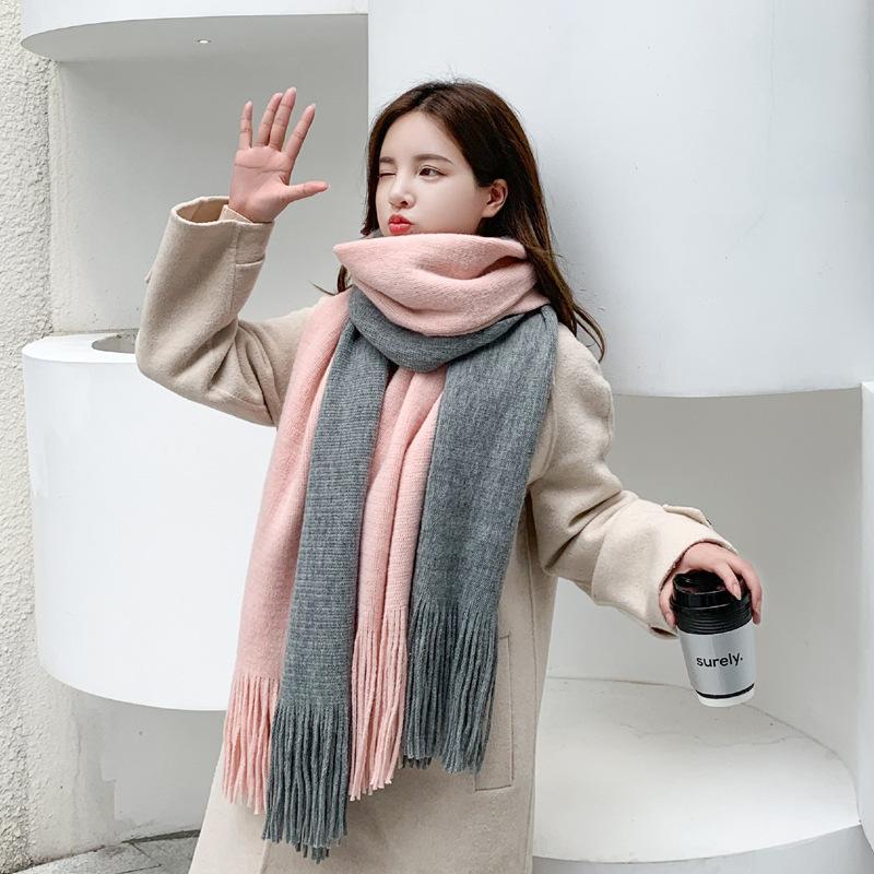 Women's Winter Two-color Splicing Scarf Student Medium-length Knitted Casual Elegant Scarf
