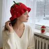 Ruffle Strawberry Knitted Hat Fruit Shaped Knit Fisherman Hat Crochet Beanie Cap Winter Autumn