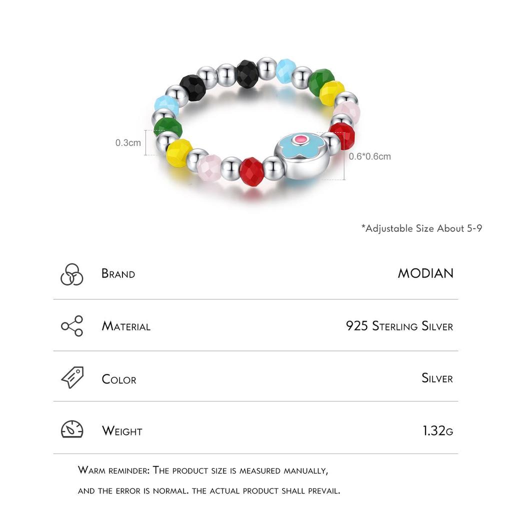 MODIAN Massivt 925 Sterling Silver Färgglada Kristallpärlor Justerbar Ring Emalj Blomma Mode Ringar För Kvinnor Fina Smycken Gåva