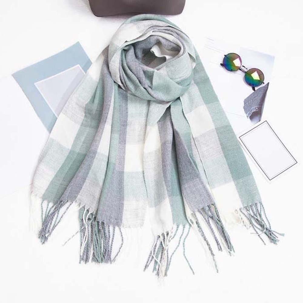 Soft Classic Plaid Scarf Cold-proof Long Neckscarf with Tassel Large Knitted Wool Shawl Winter
