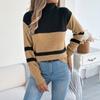 Women S Casual Striped Color Block High Neck Long Sleeve Sweater