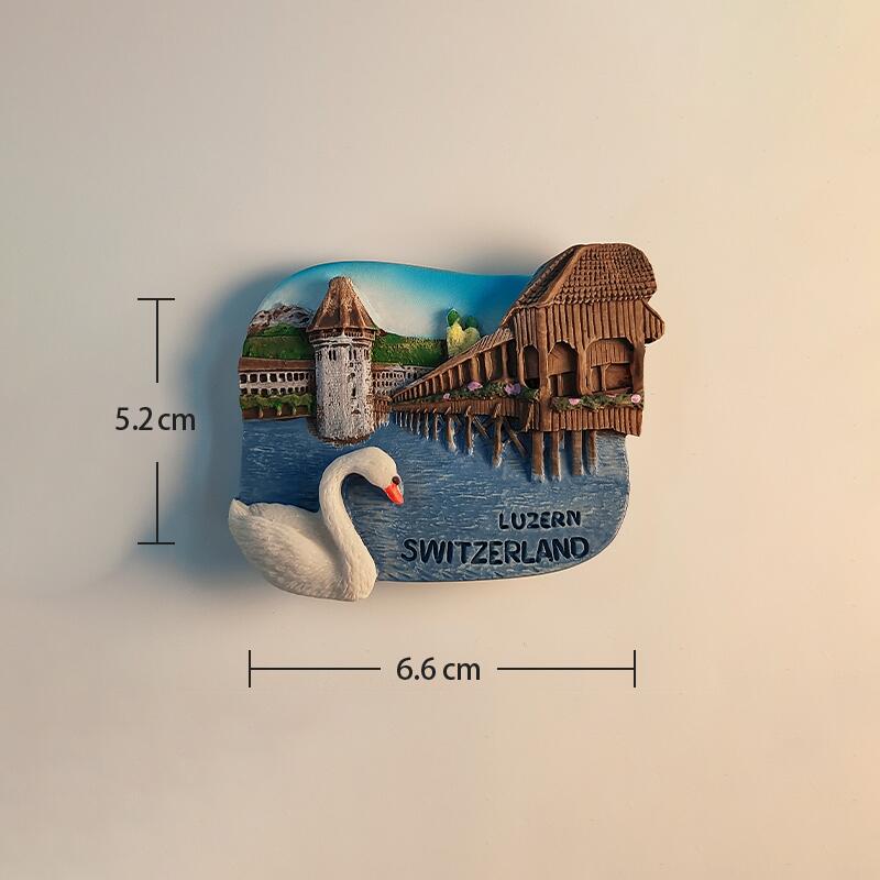 Switzerland Luzern Chapel Bridge  swan 3D Stereoscopic Tourism souvenirs Resin painting Decoration home Refrigerator magnets