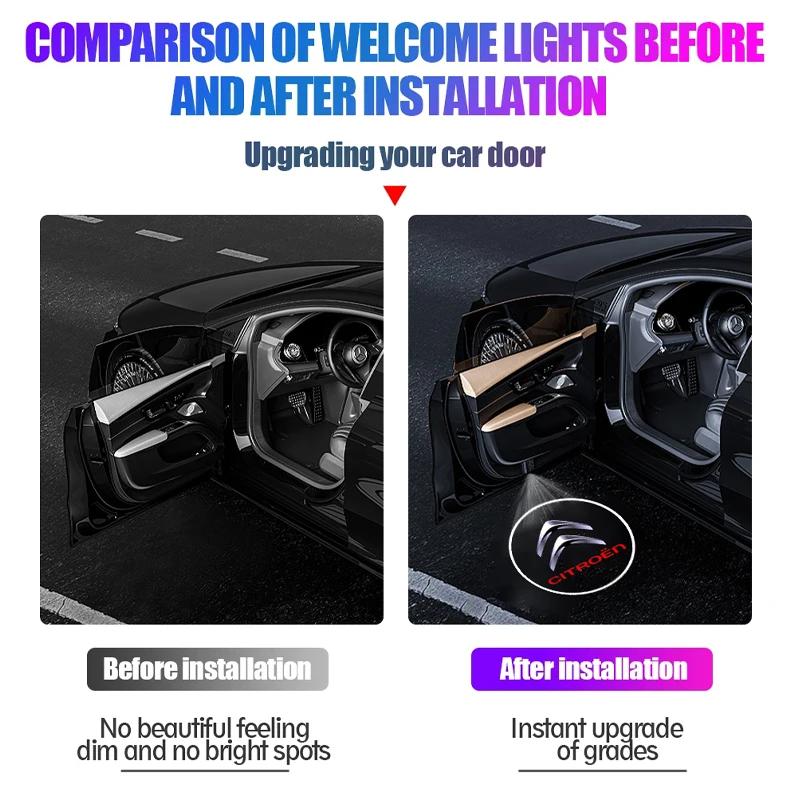 2Pcs Car Door Welcome Lights Projector Lamps Accessories For Citroen C1 C2 C3 Vts C4 Saxo C4L C5 C6 C8 Xsara Picasso Berlingo