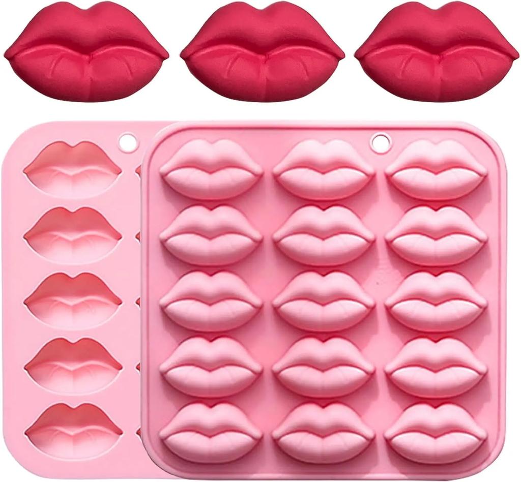 15-hole Lip Silicone Molds 3d Women Lips Holiday's Day Fondant Chocolate Mold for Candy, Candles, Ice Cube, Wedding Party Decor