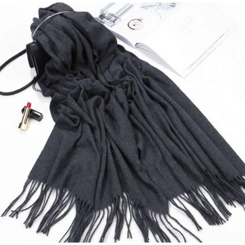 Solid Color Cashmere Scarf for Women in Winter Warm Thickened Autumn and Winter Tassel Gray Shawl Men's Wool Scarf