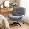 Living Room Swivel Lounge Chair With Wide Seat Integrated Armrest Chenille Look Dark Gray