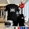 Men's Summer Mesh Sports Suit - King Crown Print, Quick-Dry T-shirt and Shorts Set
